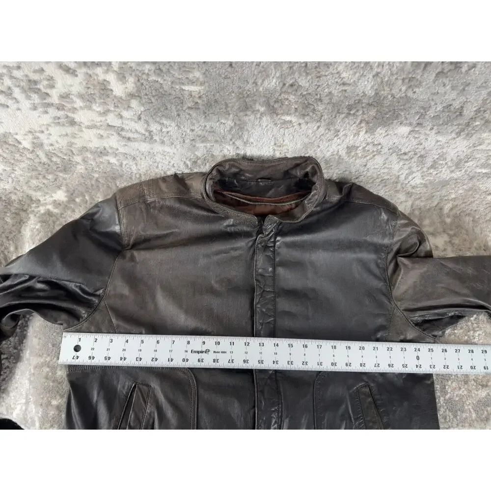 Reed Sportswear Men Size L44 Genuine Leather Moto Jacket Zip Brown Biker Outdoor